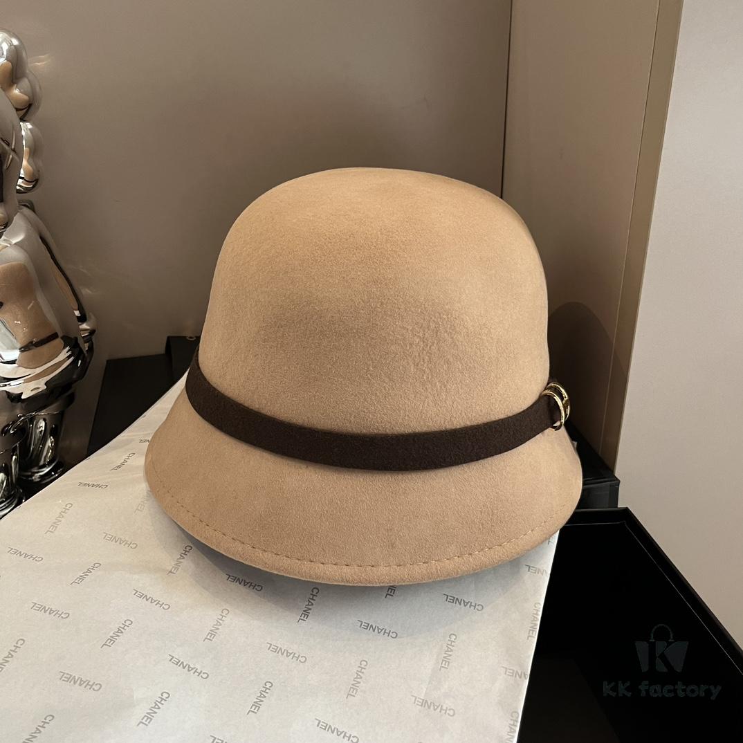 HEREMS Hermès 2024 Autumn/Winter New Wool Fedora Hat, 100% Wool, Irregular Cut Design, Fashionable Women's Essential, Khaki White Black, Head Circumference 57cm