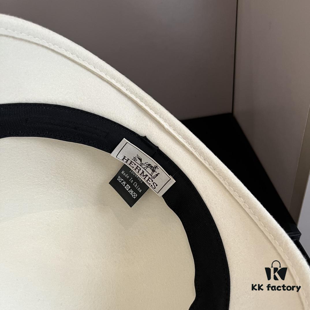 HEREMS Hermes 2024 Autumn/Winter New Wool Beanie Hat, 100% Wool, Irregular Cut Design, Fashionable Women's Essential, Head Circumference 57cm, Khaki White Black