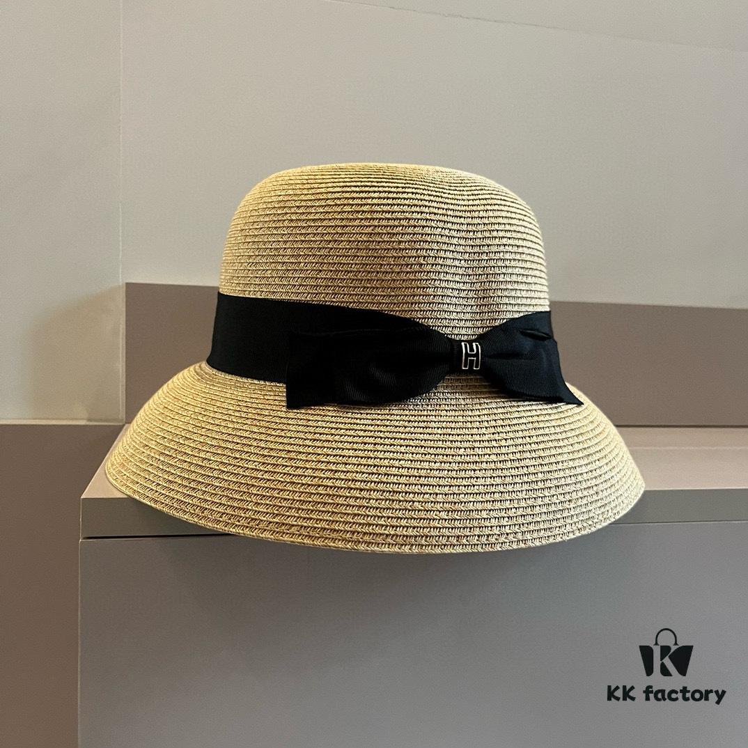 Hermès New Arrival Straw Hat, Made from Fine Taiwanese Straw, Simple and Elegant Aristocratic Style, Head Circumference 57cm