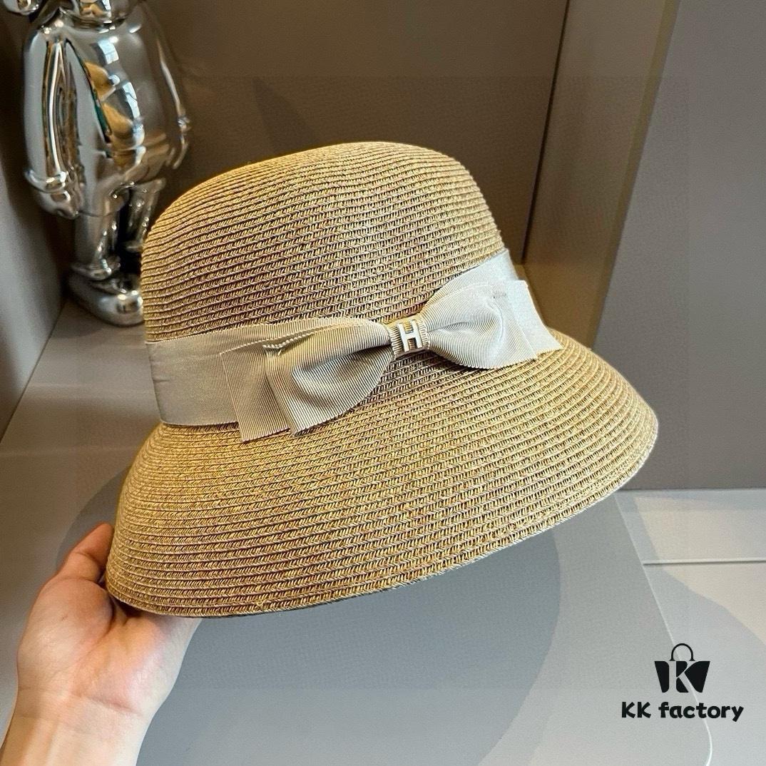Hermes New Arrival Straw Hat, Made from Taiwanese Fine Straw, Simple and Elegant Aristocratic Style, Head Circumference 57cm