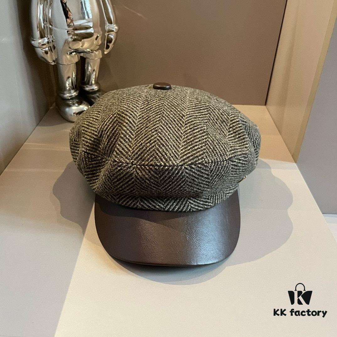 2024 Hermès Wool Newsboy Military Cap, Head Circumference 57cm