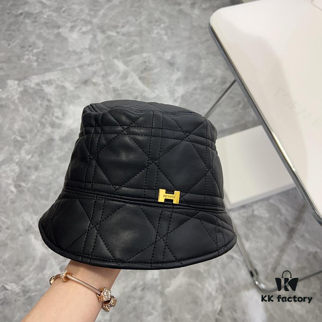 HERMES 2024 New Style Leather Quilted Irregular Fisherman Hat 💛 Dust Bag Included 🌈 Minimalist Design