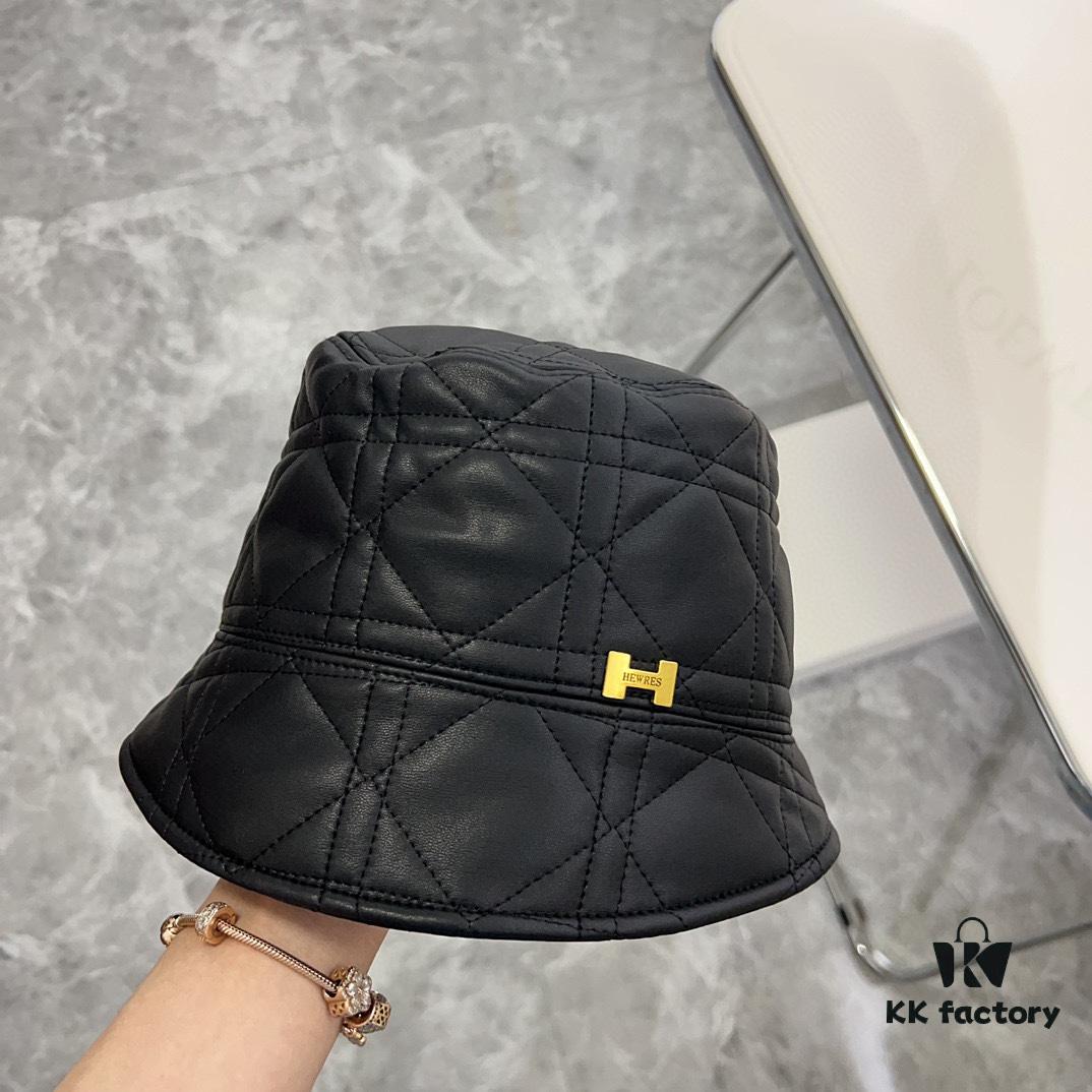 HERMES 2024 New Style Leather Quilted Irregular Fisherman Hat 💛 Dust Bag Included 🌈 Minimalist Design