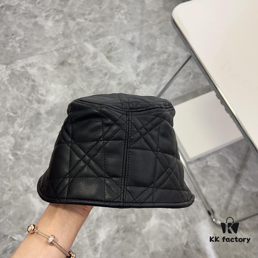 HERMES 2024 New Style Leather Quilted Irregular Fisherman Hat 💛 Dust Bag Included 🌈 Minimalist Design