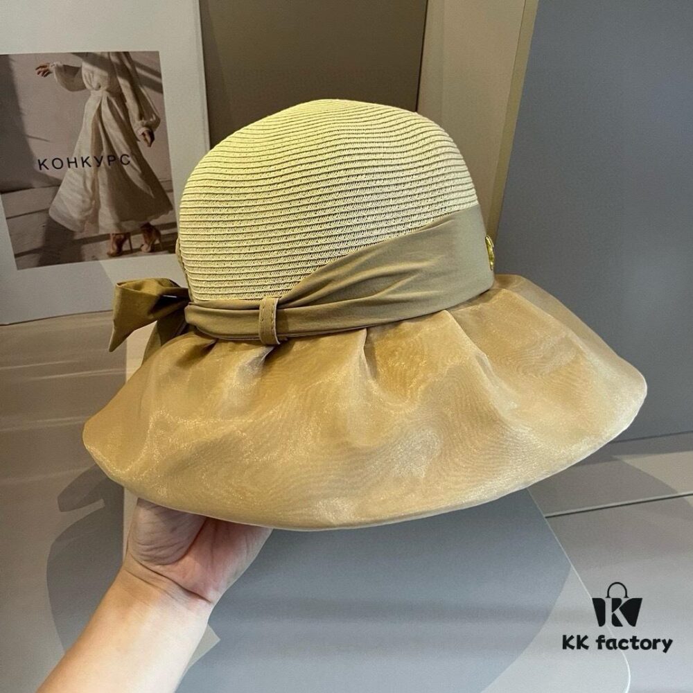 Hermès Straw Hat, Lantern Style, Socialite Fashion, Sun Protection Essential, Foldable, Head Circumference 57cm