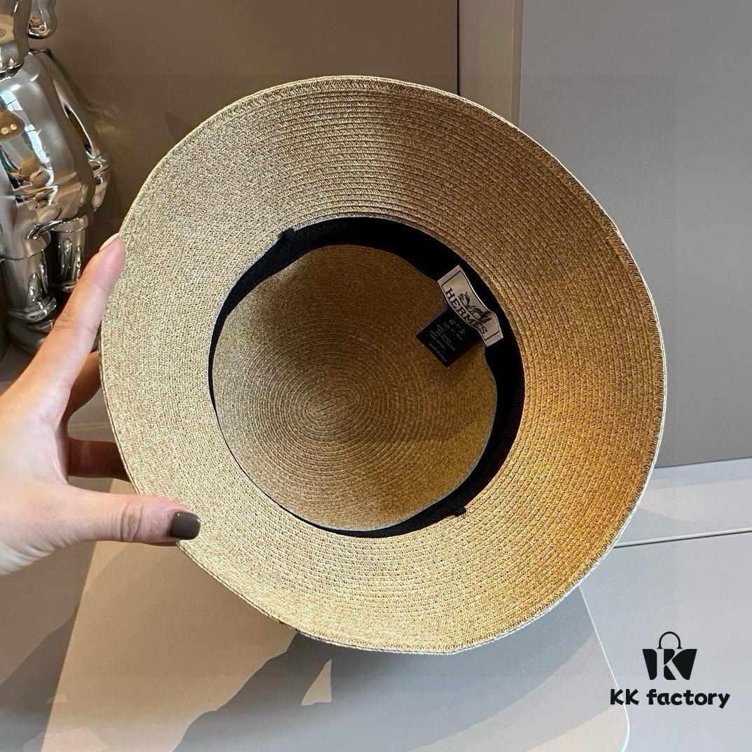 Hermes New Arrival Straw Hat, Made from Taiwanese Fine Straw, Simple and Elegant Aristocratic Style, Head Circumference 57cm