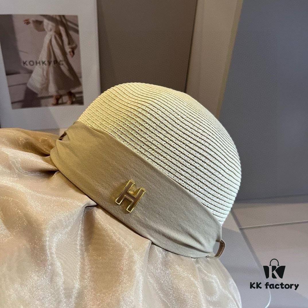 Hermès Straw Hat, Lantern Style, Socialite Fashion, Sun Protection Essential, Foldable, Head Circumference 57cm