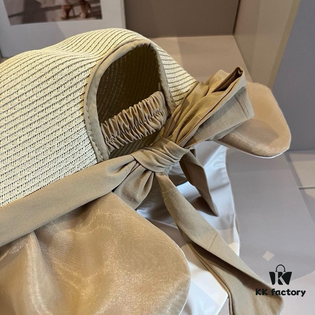 Hermès Straw Hat, Lantern Style, Socialite Fashion, Sun Protection Essential, Foldable, Head Circumference 57cm