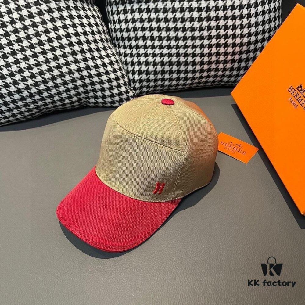 Hermès Latest Original Design Baseball Cap, Color-Block H, Premium Canvas and Top Layer Leather
