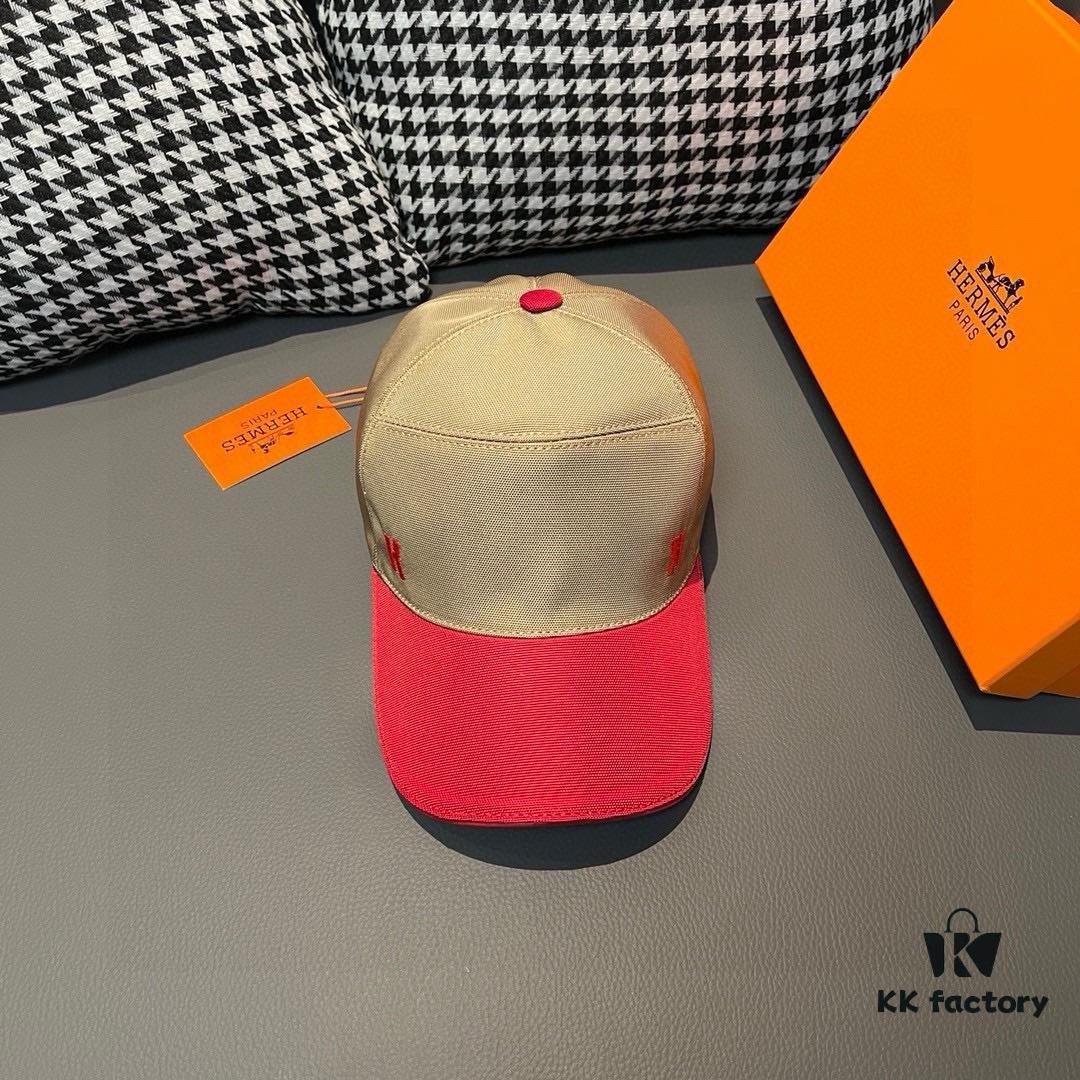 Hermès Latest Original Design Baseball Cap, Color-Block H, Premium Canvas and Top Layer Leather