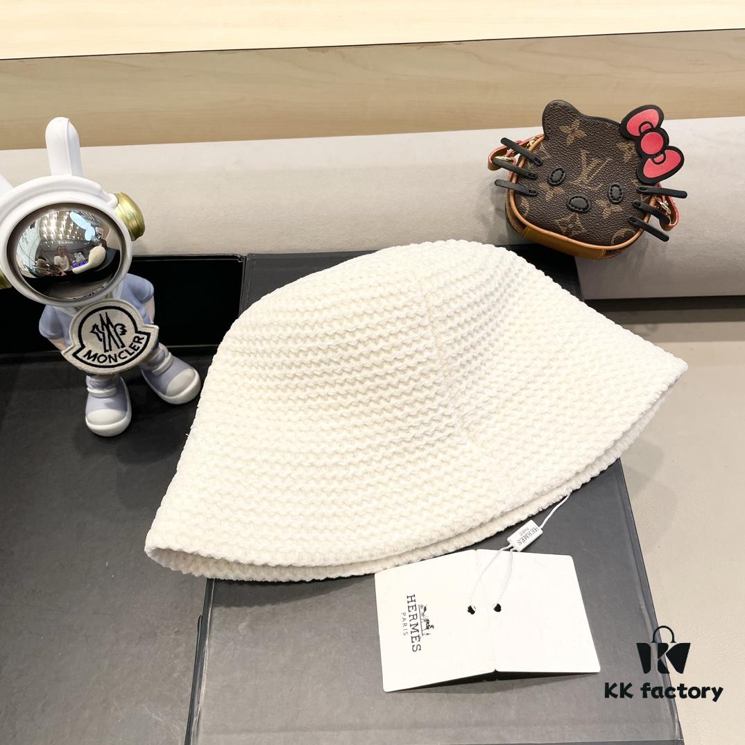 Hermes-style Women's Korean Fashionable Knitted Fisherman Hat, Casual Sun Protection Bucket Hat for Autumn and Winter