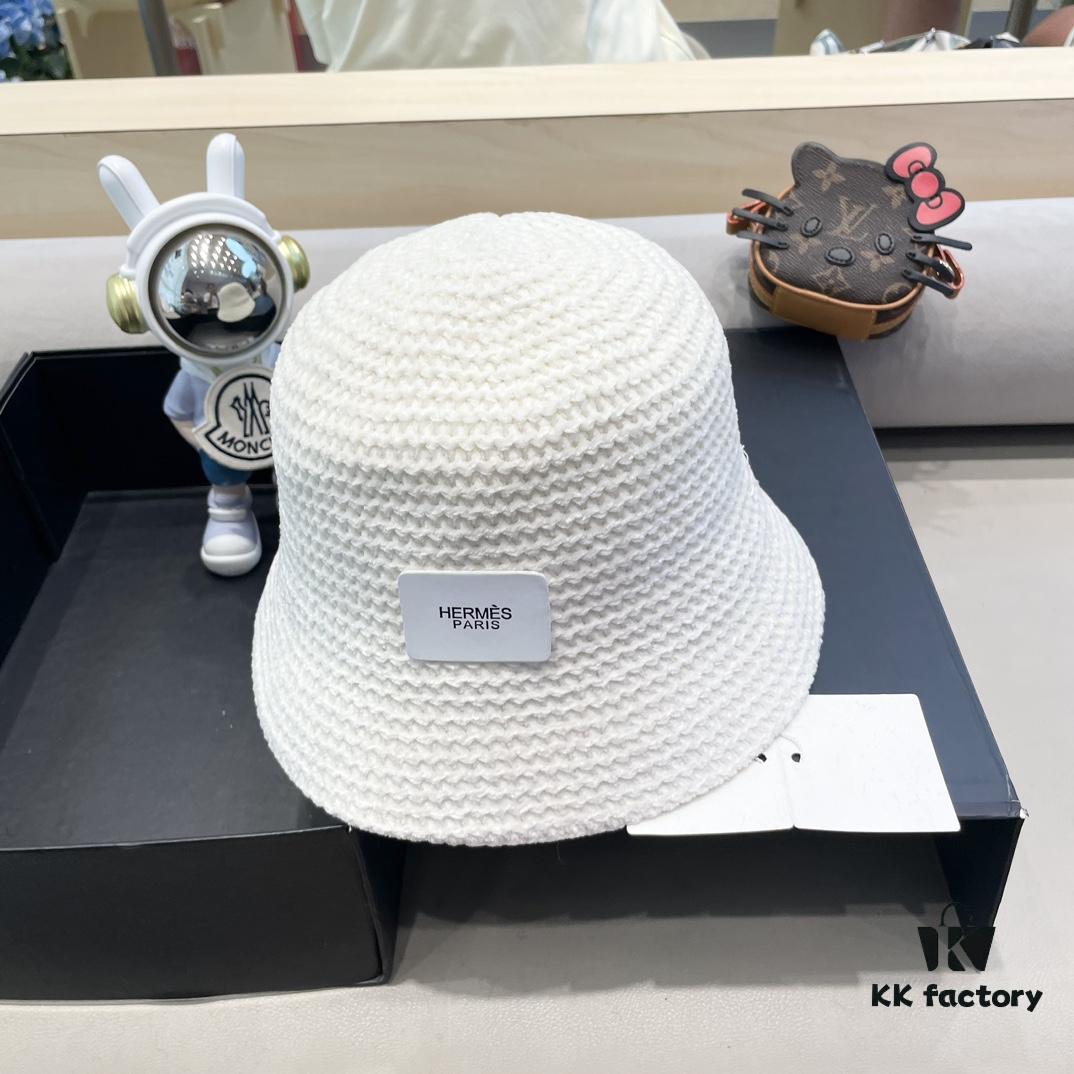 Hermes-style Women's Korean Fashionable Knitted Fisherman Hat, Casual Sun Protection Bucket Hat for Autumn and Winter