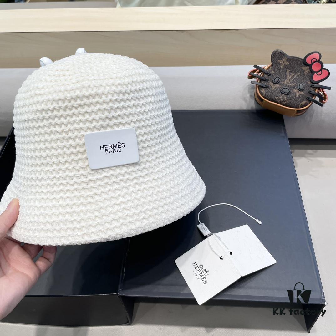 Hermes-style Women's Korean Fashionable Knitted Fisherman Hat, Casual Sun Protection Bucket Hat for Autumn and Winter