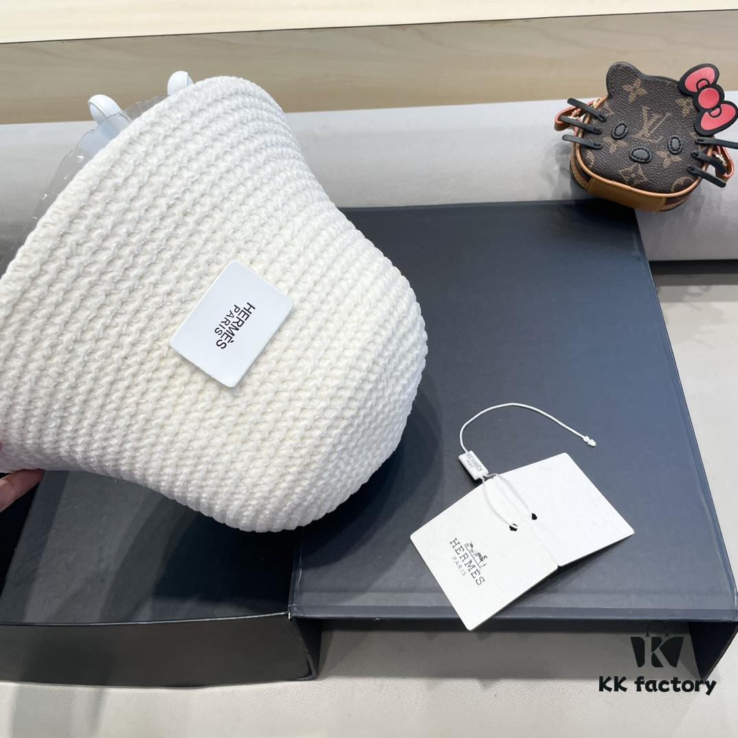Hermes-style Women's Korean Fashionable Knitted Fisherman Hat, Casual Sun Protection Bucket Hat for Autumn and Winter
