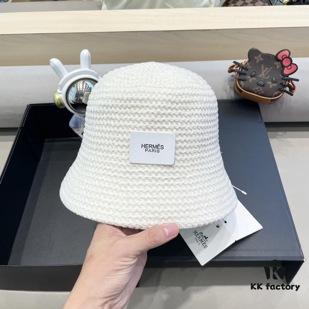 Hermes-style Women's Korean Fashionable Knitted Fisherman Hat, Casual Sun Protection Bucket Hat for Autumn and Winter