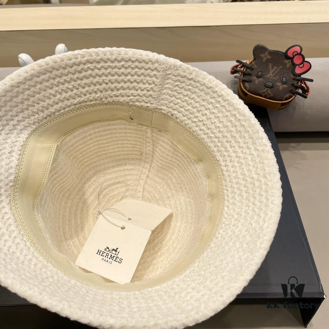 Hermes-style Women's Korean Fashionable Knitted Fisherman Hat, Casual Sun Protection Bucket Hat for Autumn and Winter