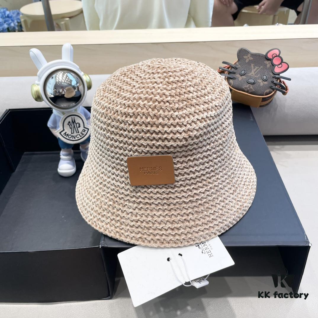 Hermès-style Women's Korean Fashionable Autumn Winter Fisherman Hat, Woven Minimalist Sun Protection Bucket Hat
