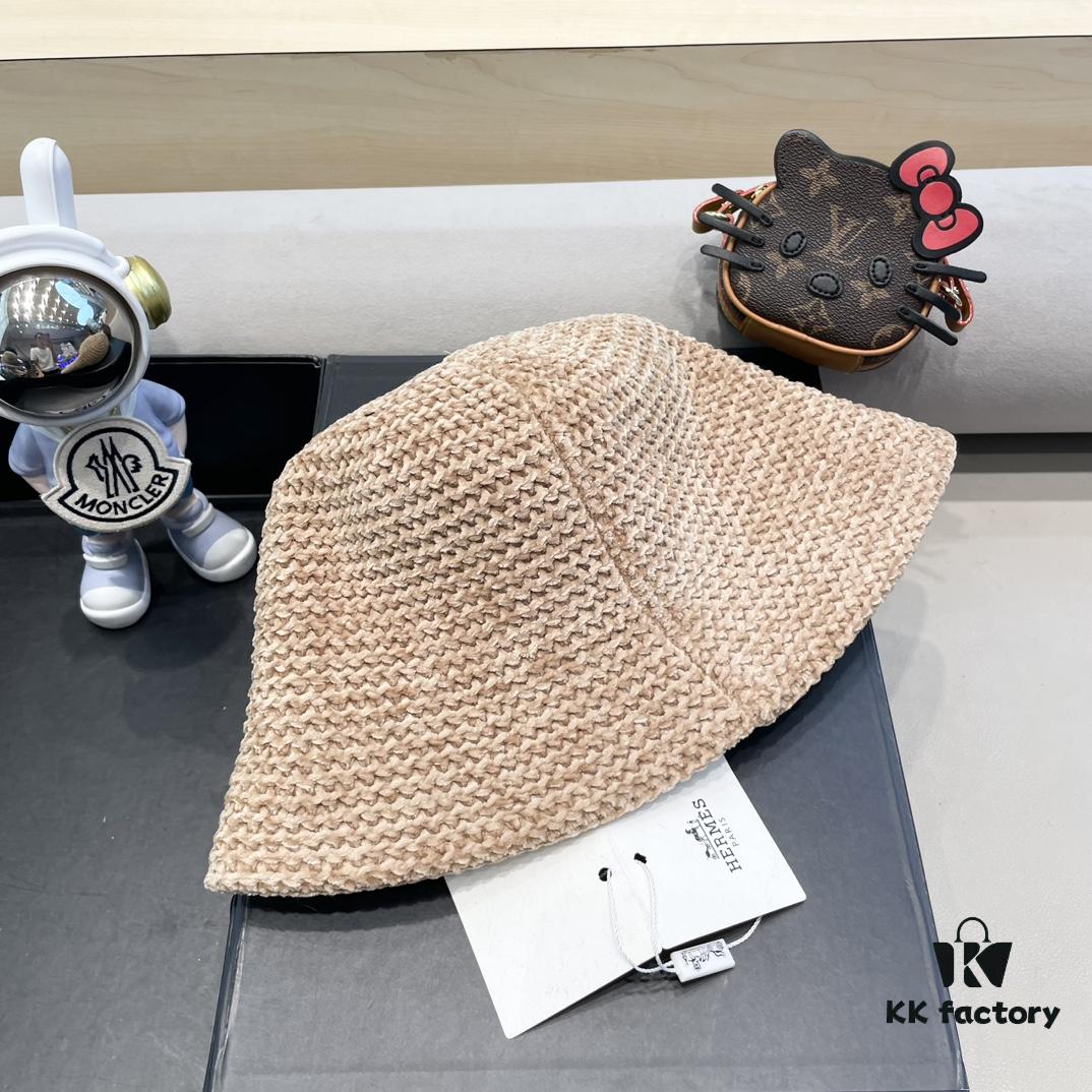 Hermès-style Women's Korean Fashionable Autumn Winter Fisherman Hat, Woven Minimalist Sun Protection Bucket Hat