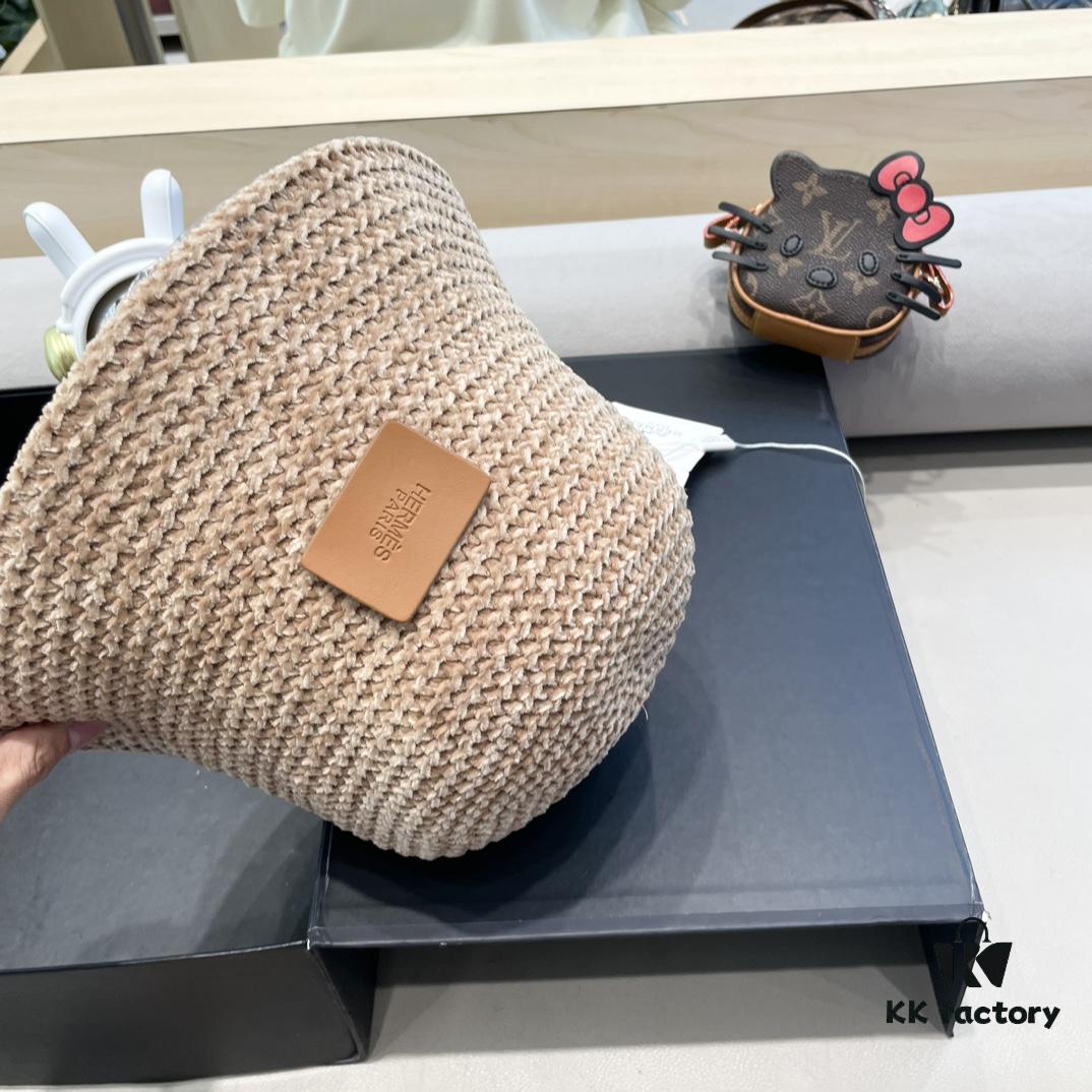Hermès-style Women's Korean Fashionable Autumn Winter Fisherman Hat, Woven Minimalist Sun Protection Bucket Hat
