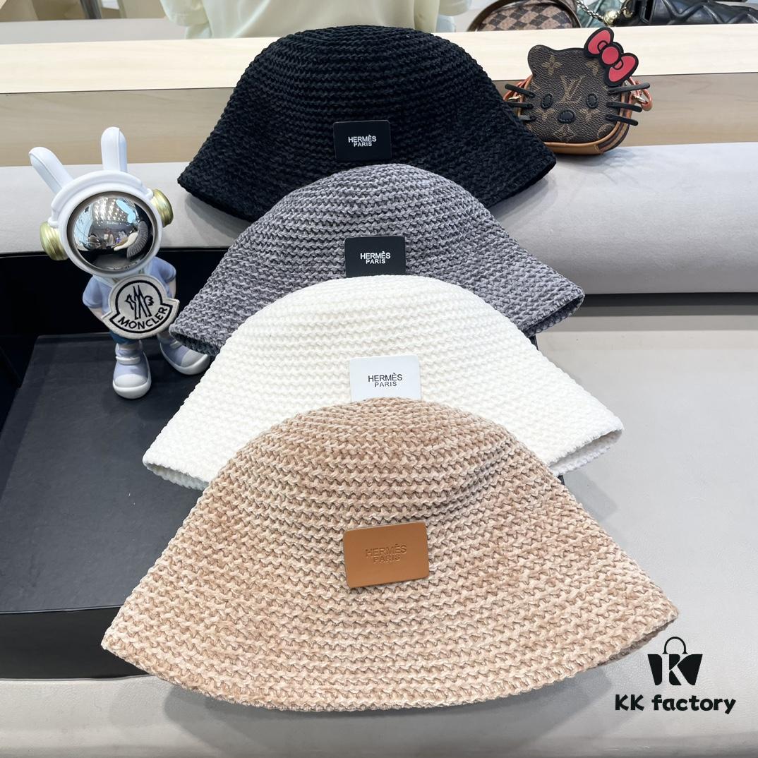 Hermes-style Women's Korean Fashion Fall and Winter Fisherman Hat, Woven Sun Hat for Face Coverage, Breathable, Popular Japanese Style Bucket Hat