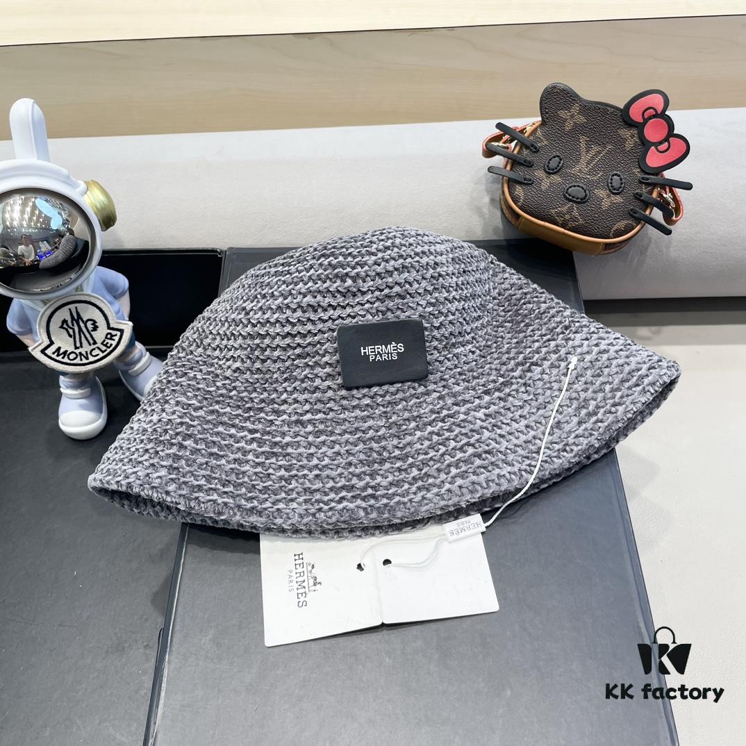 Hermes-style Women's Korean Fashion Fall and Winter Fisherman Hat, Woven Sun Hat for Face Coverage, Breathable, Popular Japanese Style Bucket Hat