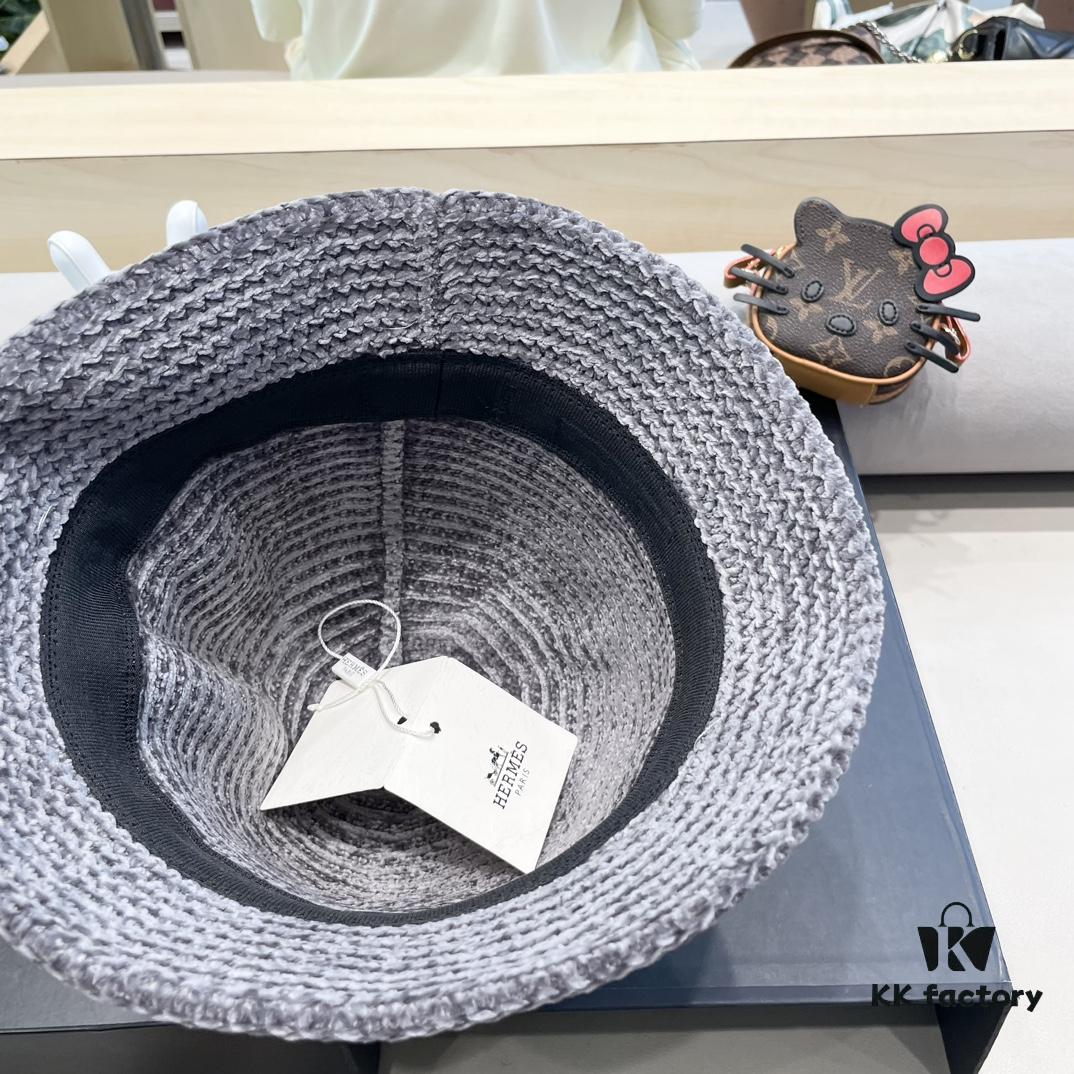 Hermes-style Women's Korean Fashion Fall and Winter Fisherman Hat, Woven Sun Hat for Face Coverage, Breathable, Popular Japanese Style Bucket Hat