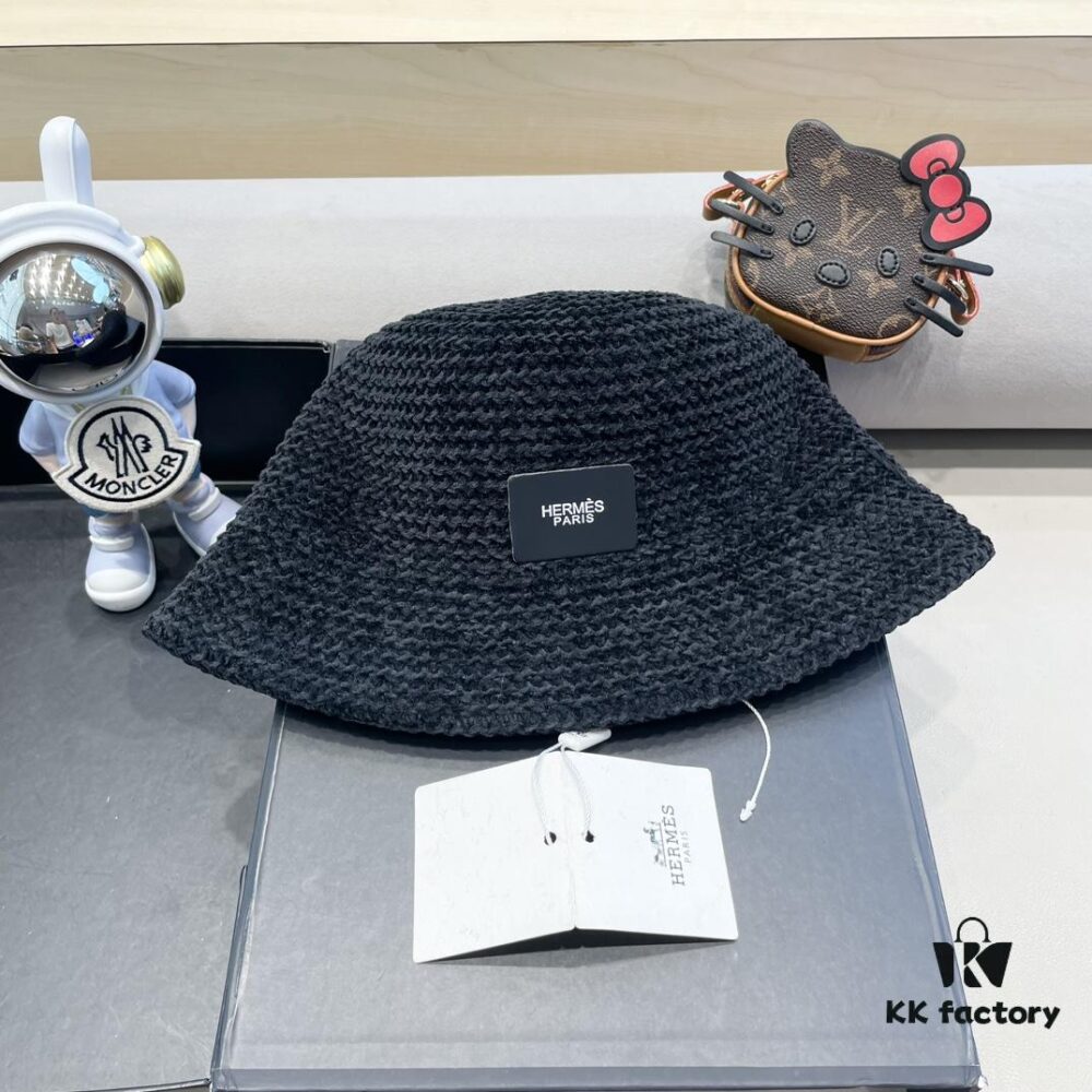 Hermès-style Women's Korean Fashionable Autumn Winter Fisherman Hat, Woven Minimalist Sun Protection Bucket Hat