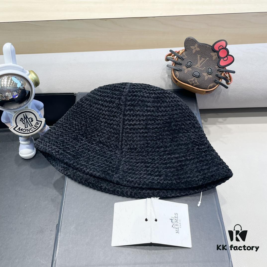 Hermès-style Women's Korean Fashionable Autumn Winter Fisherman Hat, Woven Minimalist Sun Protection Bucket Hat