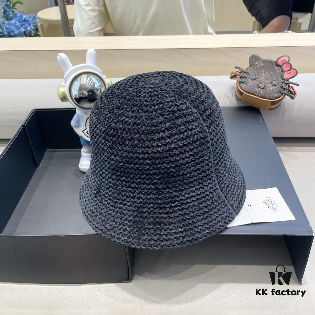 Hermès-style Women's Korean Fashionable Autumn Winter Fisherman Hat, Woven Minimalist Sun Protection Bucket Hat