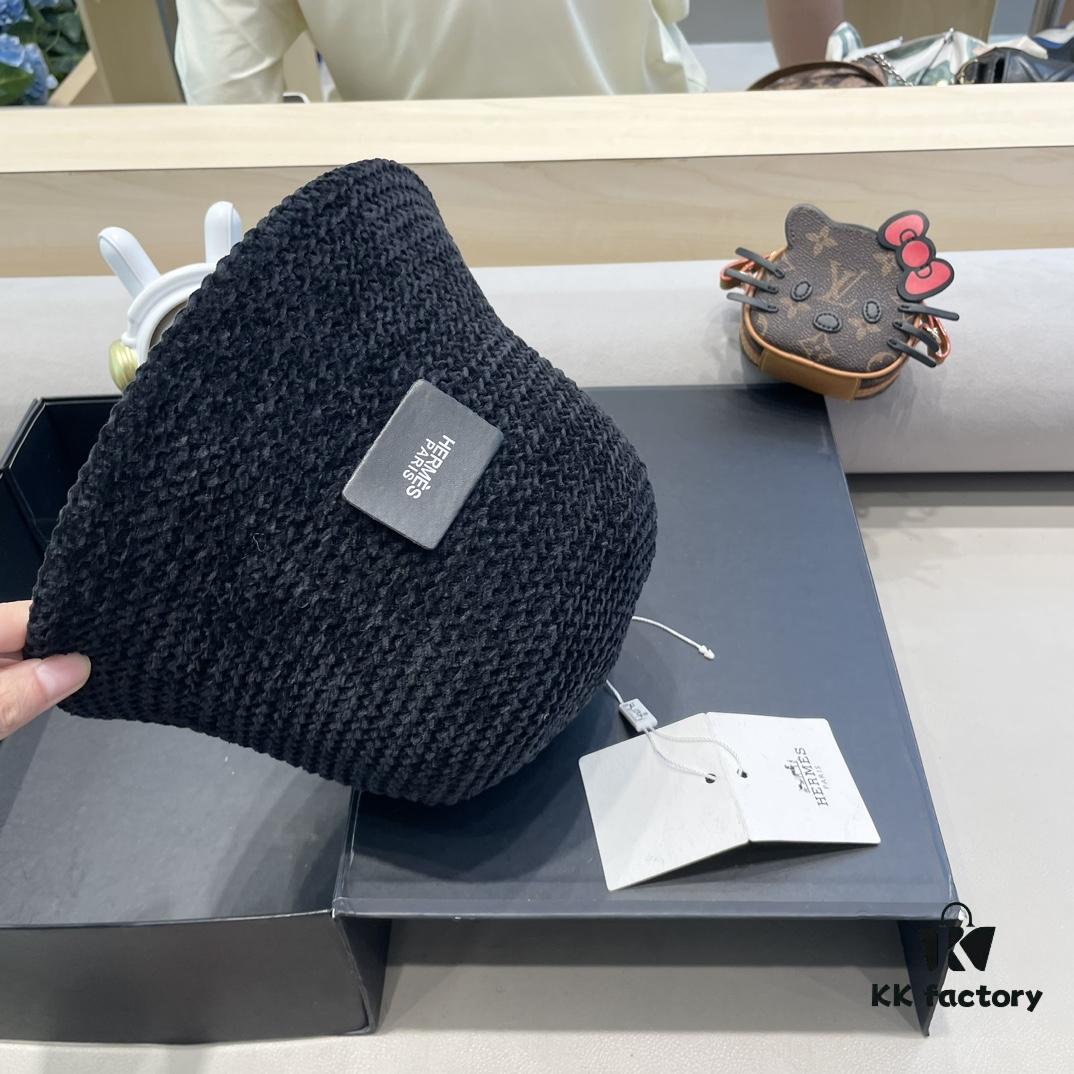 Hermès-style Women's Korean Fashionable Autumn Winter Fisherman Hat, Woven Minimalist Sun Protection Bucket Hat