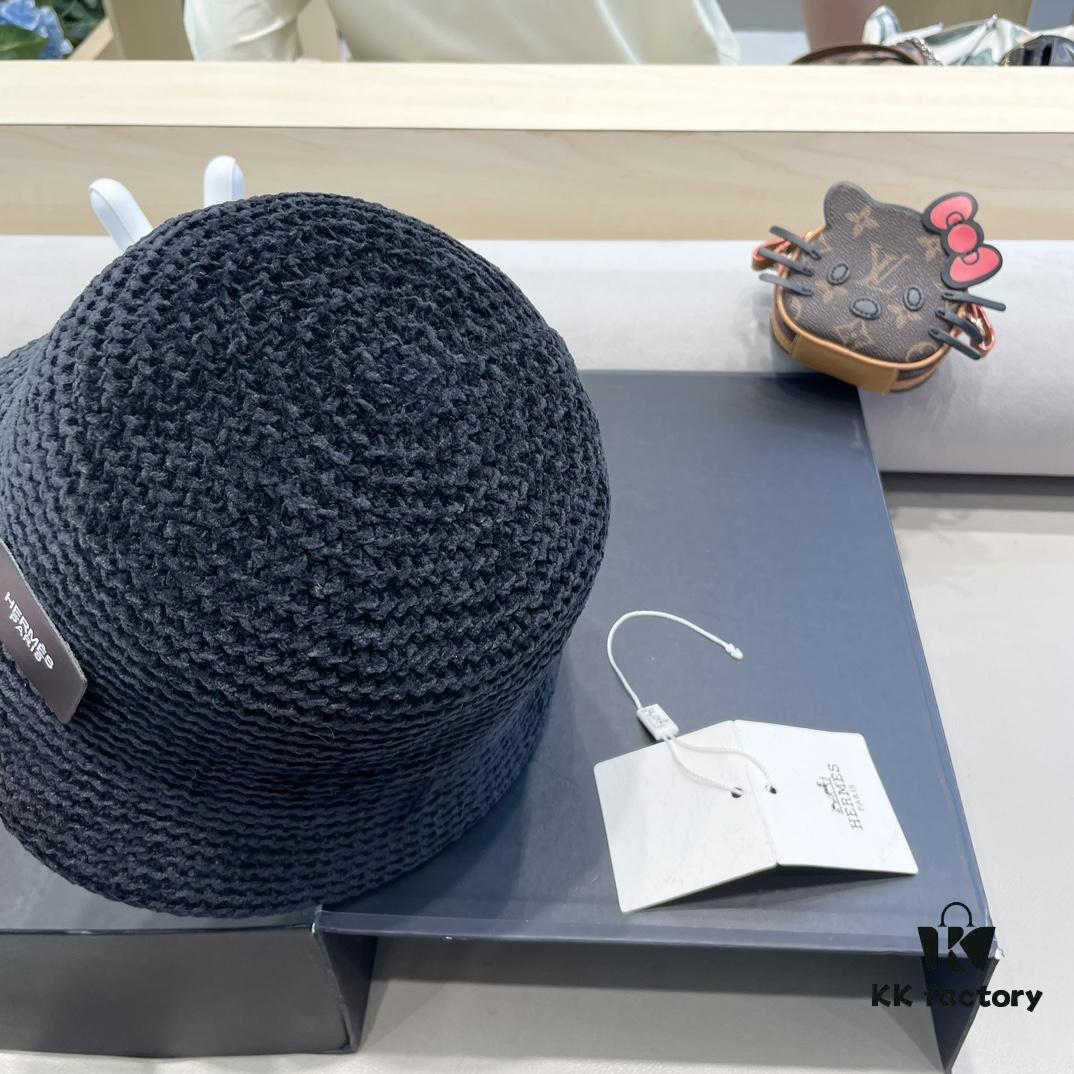 Hermès-style Women's Korean Fashionable Autumn Winter Fisherman Hat, Woven Minimalist Sun Protection Bucket Hat