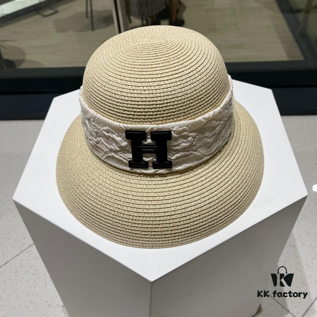 Hermes 2024 New Straw Sun Hat, Bonnet Style 😩 Beach Fashion, Simple and Elegant, Versatile Accessory