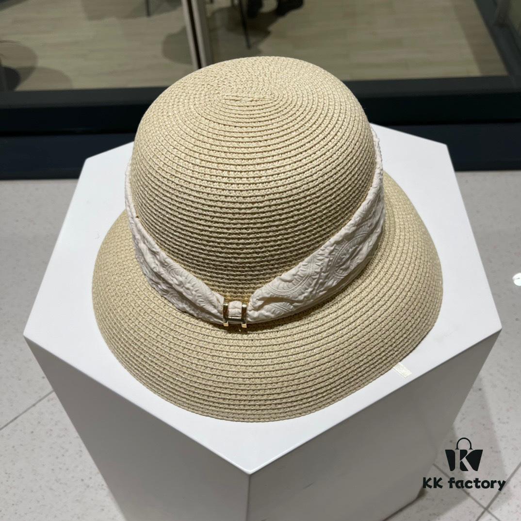 Hermes 2024 New Straw Sun Hat, Bonnet Style 😩 Beach Fashion, Simple and Elegant, Versatile Accessory