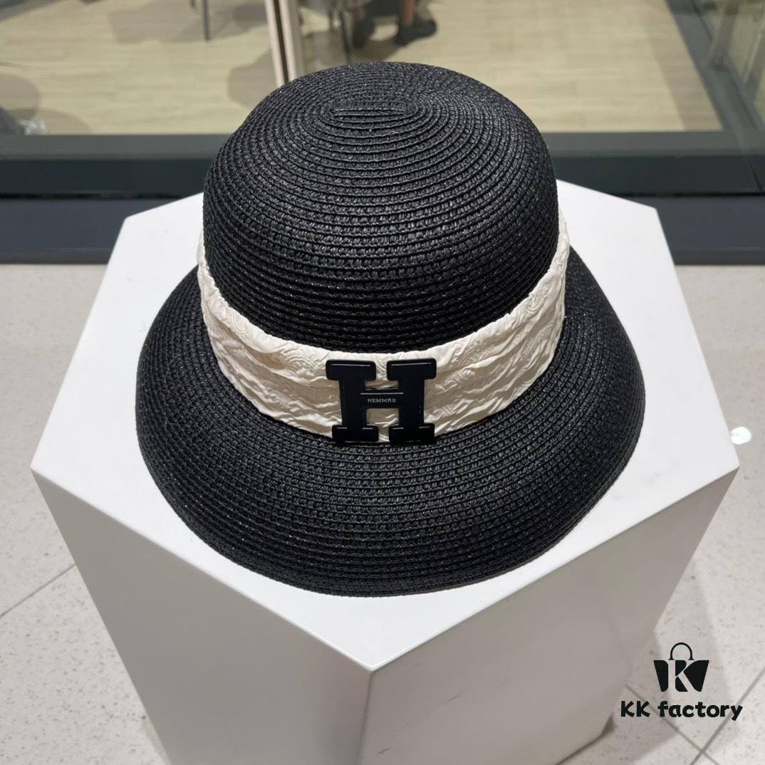 Hermès 2024 New Straw Sun Hat, Beach Bucket Hat 😍 Minimalist and Versatile Style