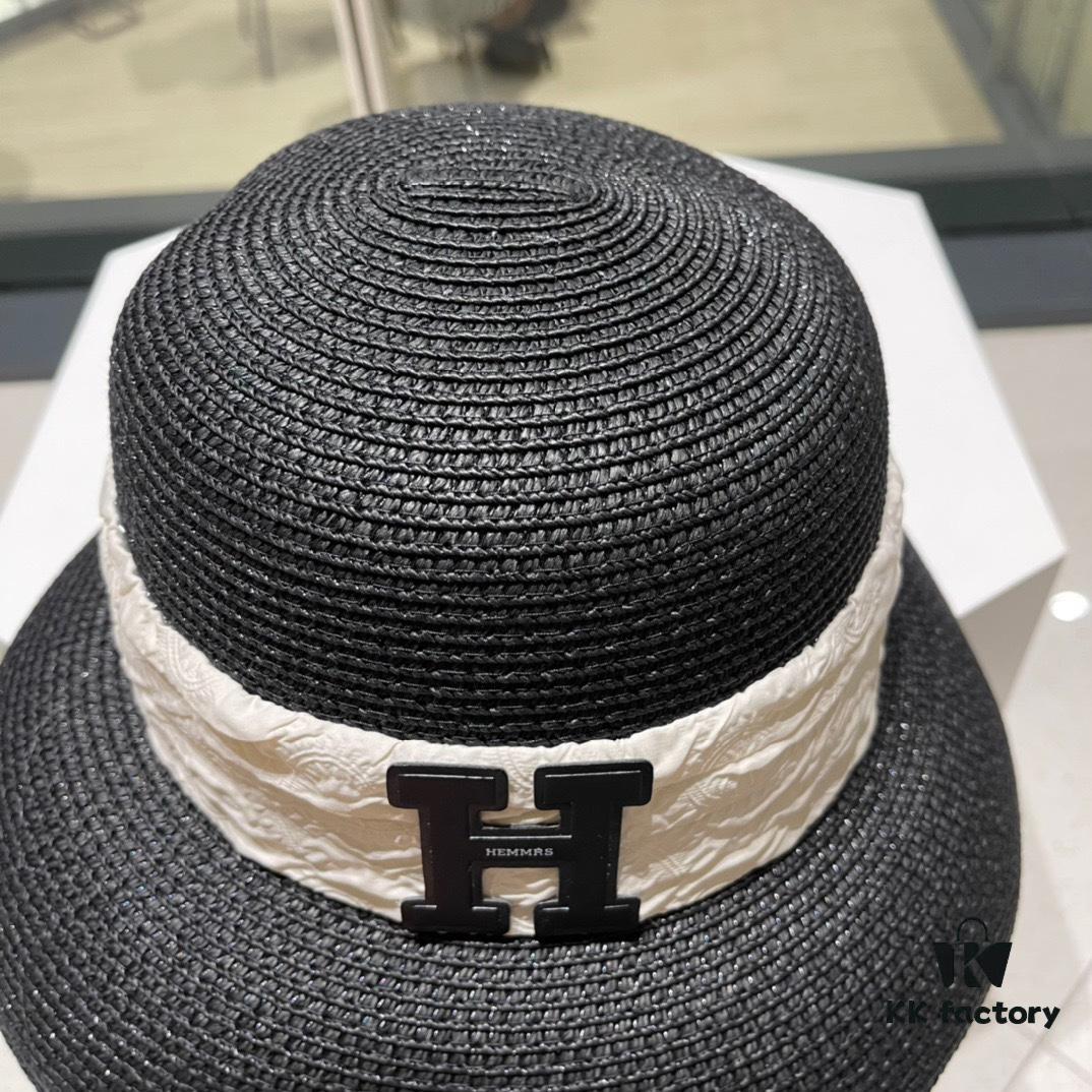 Hermès 2024 New Straw Sun Hat, Beach Bucket Hat 😍 Minimalist and Versatile Style