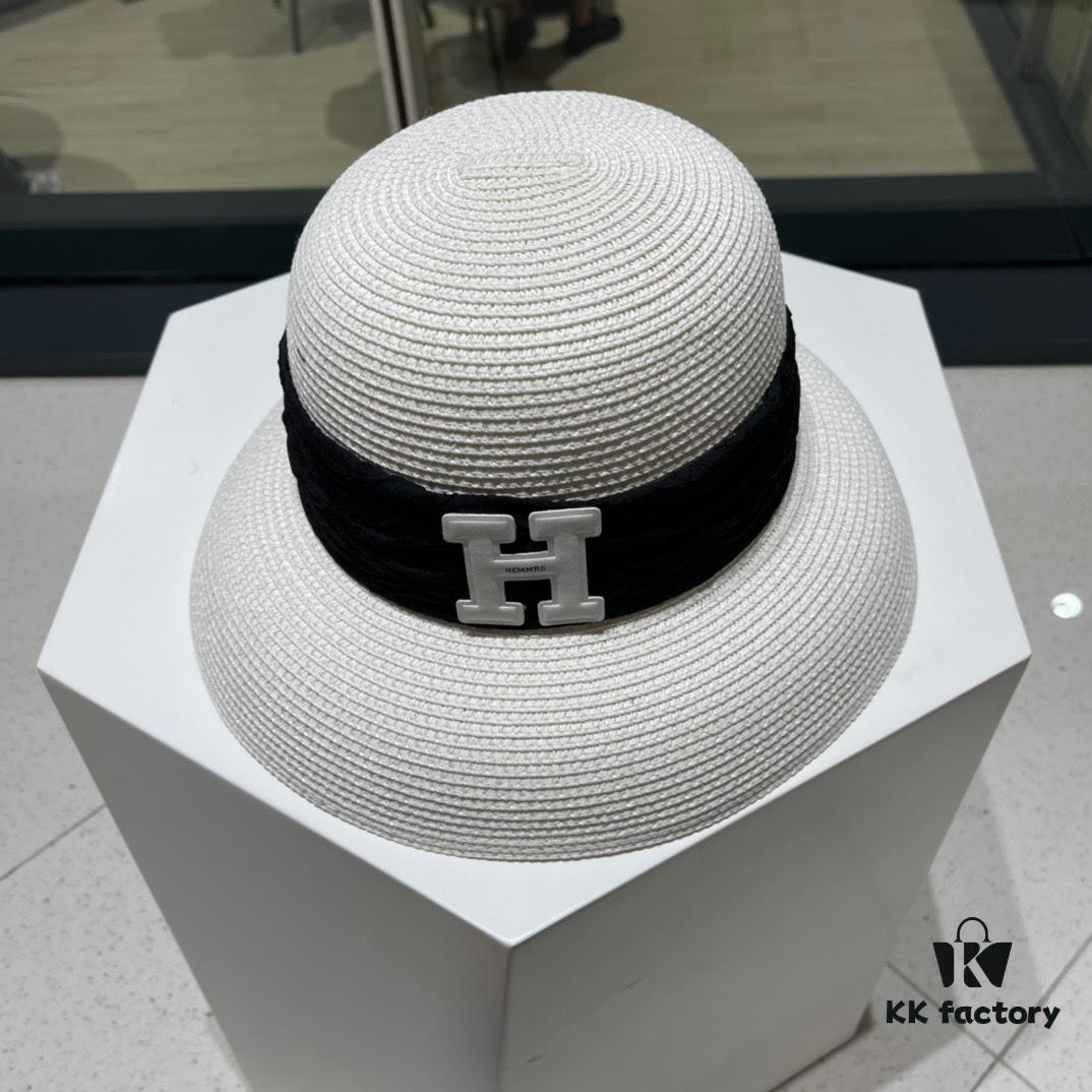 Hermes 2024 New Straw Sun Hat, Beach Bucket Hat 🤩 Simple and Elegant, Versatile Accessory