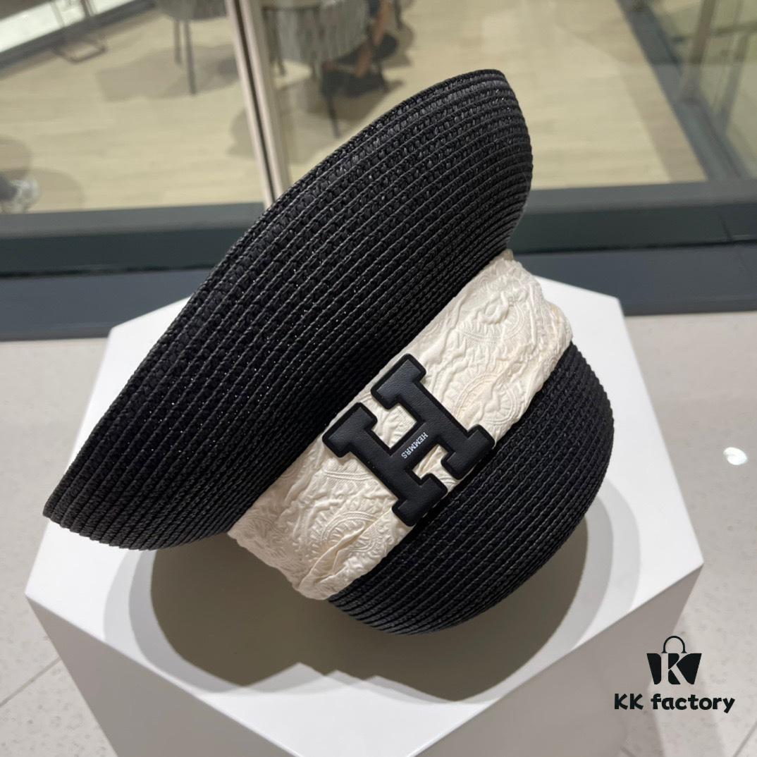 Hermès 2024 New Straw Sun Hat, Beach Bucket Hat 😍 Minimalist and Versatile Style