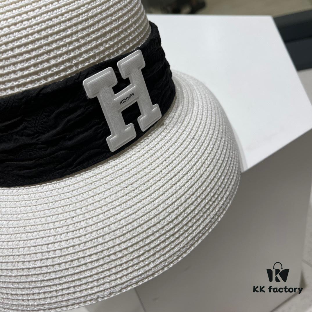 Hermes 2024 New Straw Sun Hat, Beach Bucket Hat 🤩 Simple and Elegant, Versatile Accessory