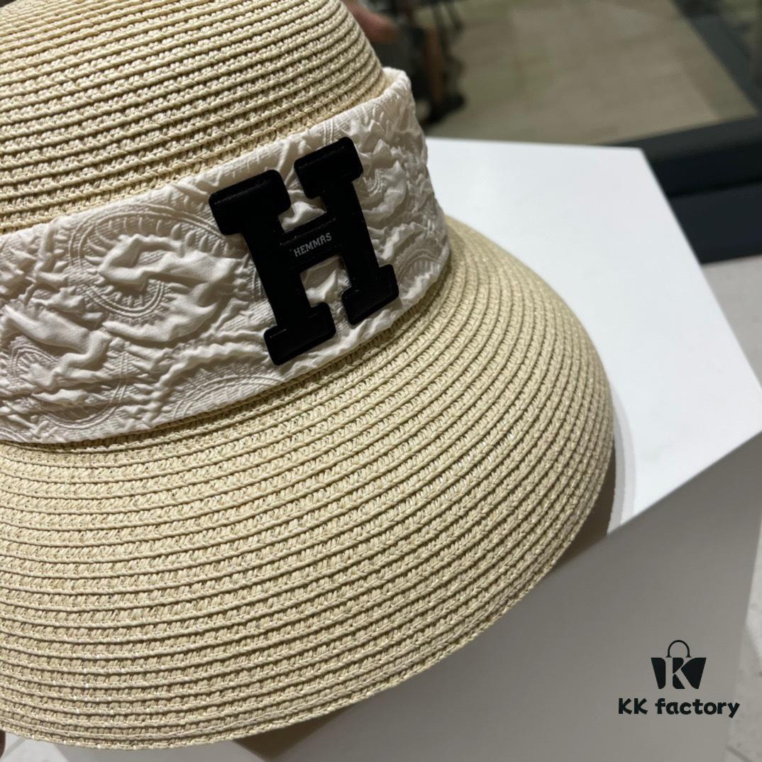 Hermes 2024 New Straw Sun Hat, Bonnet Style 😩 Beach Fashion, Simple and Elegant, Versatile Accessory