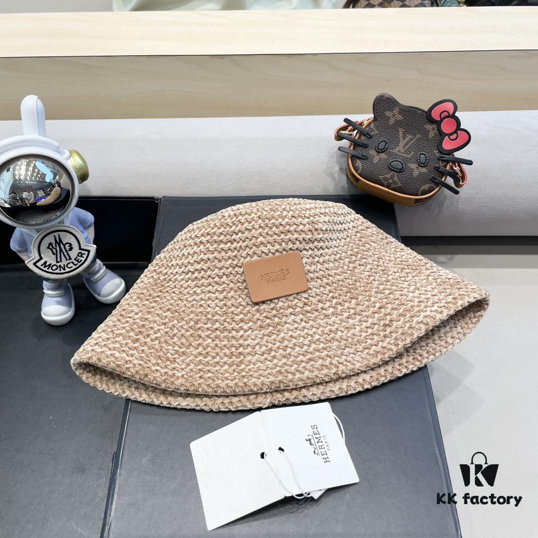 Hermès-style Women's Korean Fashionable Autumn Winter Fisherman Hat, Woven Minimalist Sun Protection Bucket Hat