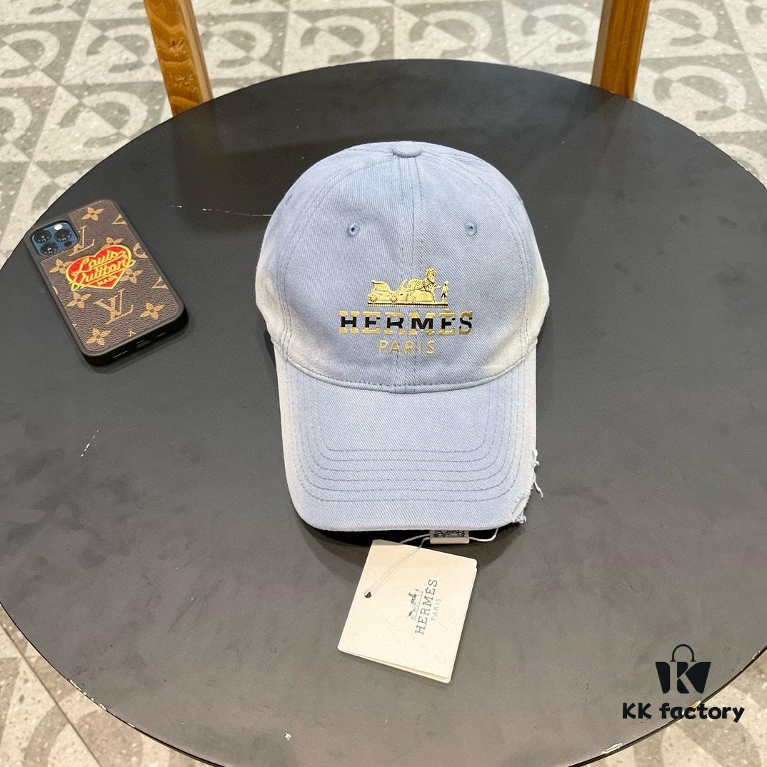 New Arrival HERMÈS Latest Authentic Baseball Cap, Color-Blocked H Design, Premium Craftsmanship with Original Breathable Canvas Fabric and Factory Stainless Steel Adjustable Buckle