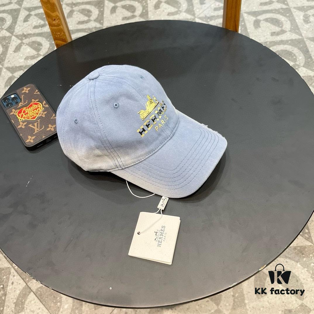 New Arrival HERMÈS Latest Authentic Baseball Cap, Color-Blocked H Design, Premium Craftsmanship with Original Breathable Canvas Fabric and Factory Stainless Steel Adjustable Buckle