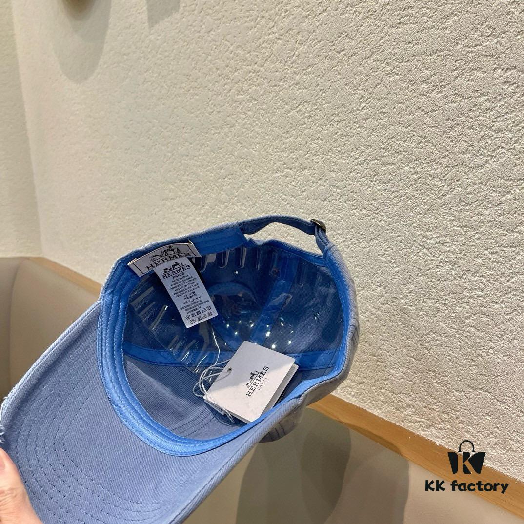 New Arrival HERMÈS Latest Authentic Baseball Cap, Color-Blocked H Design, Premium Craftsmanship with Original Breathable Canvas Fabric and Factory Stainless Steel Adjustable Buckle