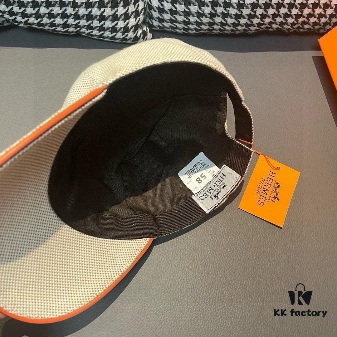 Box and Cloth Bag Included, HERMÈS Original Design Baseball Cap, Classic H Logo, Authentic Mold Custom Made, Premium Breathable Canvas Fabric with Genuine Top-Layer Leather, Original Factory Stainless Steel Adjustable Buckle, Exquisite Craftsmanship, Stylish and High Quality