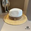 Hermès New Arrival Color-Block Straw Hat, Raffia Brim, 57cm Head Circumference