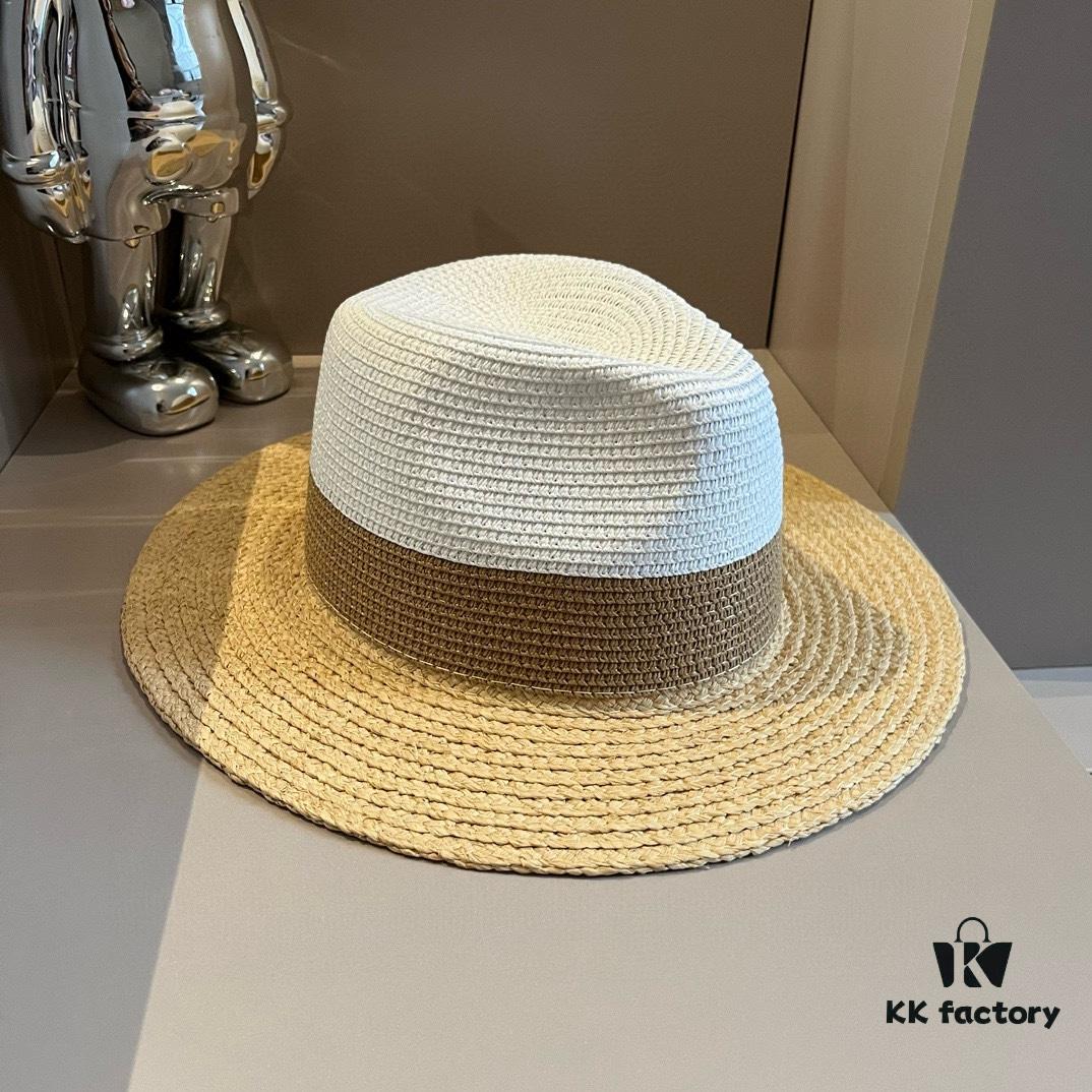 Hermès New Arrival Color-Block Straw Hat, Raffia Brim, 57cm Head Circumference