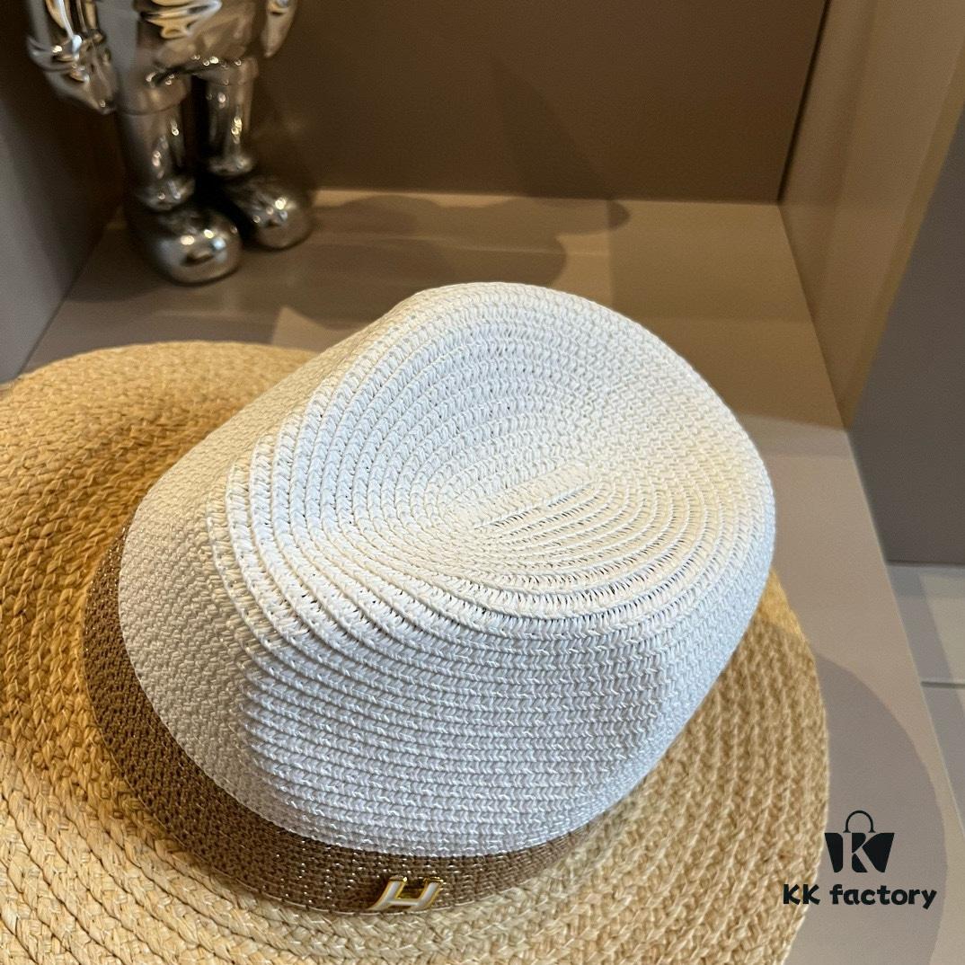 Hermès New Arrival Color-Block Straw Hat, Raffia Brim, 57cm Head Circumference