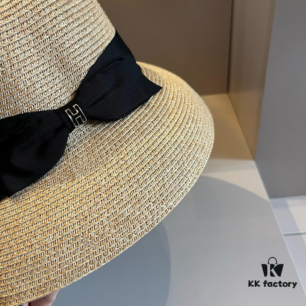 Hermes New Arrival Straw Hat, Made from Taiwanese Fine Straw, Simple and Elegant Aristocratic Style, Head Circumference 57cm