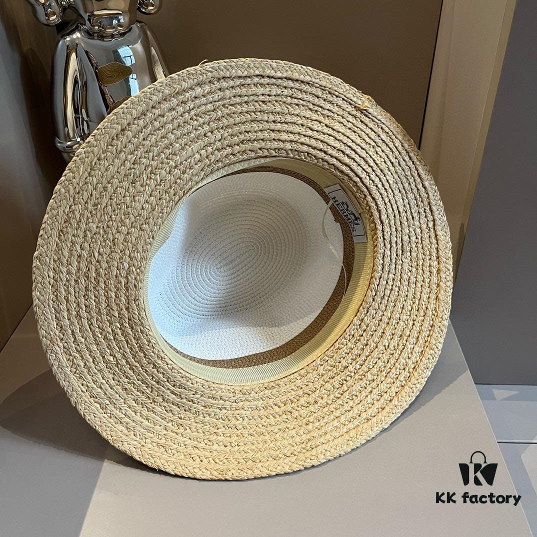 Hermes New Arrival Color-Block Straw Hat, Rafia Brim, 57cm Head Circumference