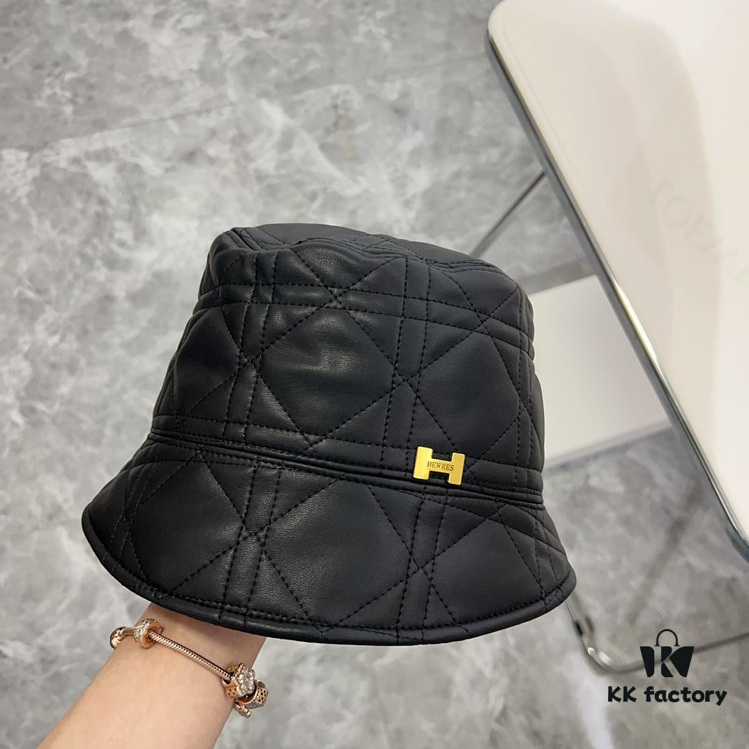 Hermès 2024 New Leather Quilted Irregular Fisherman Hat 💛 Dust Bag Included 🌈 Minimalist Style